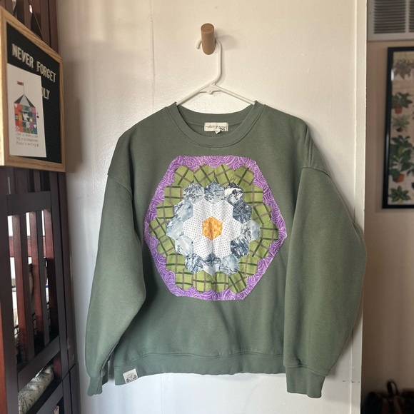 Olive Green Patchwork Sweater - Picture 2 of 3